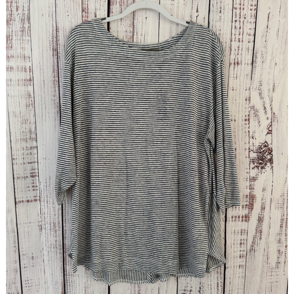 NWT Womens 100% Linen Adrienne Vittadini 3/4 Roll Sleeve Striped Tunic Top 1X